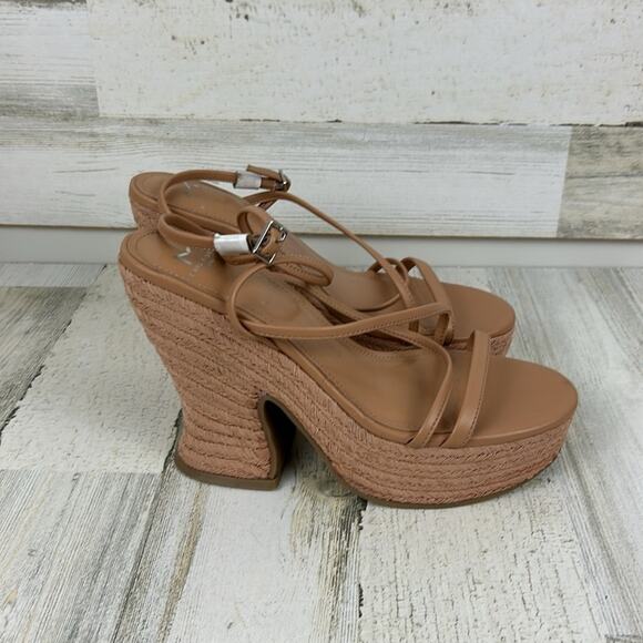 Marc Fisher Womens 8.5 tan leather buckle platform sandal new strappy espadrille - Picture 8 of 12